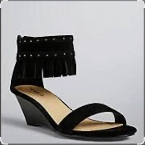 Torrid Black Fringe Studded Wedge Sandals